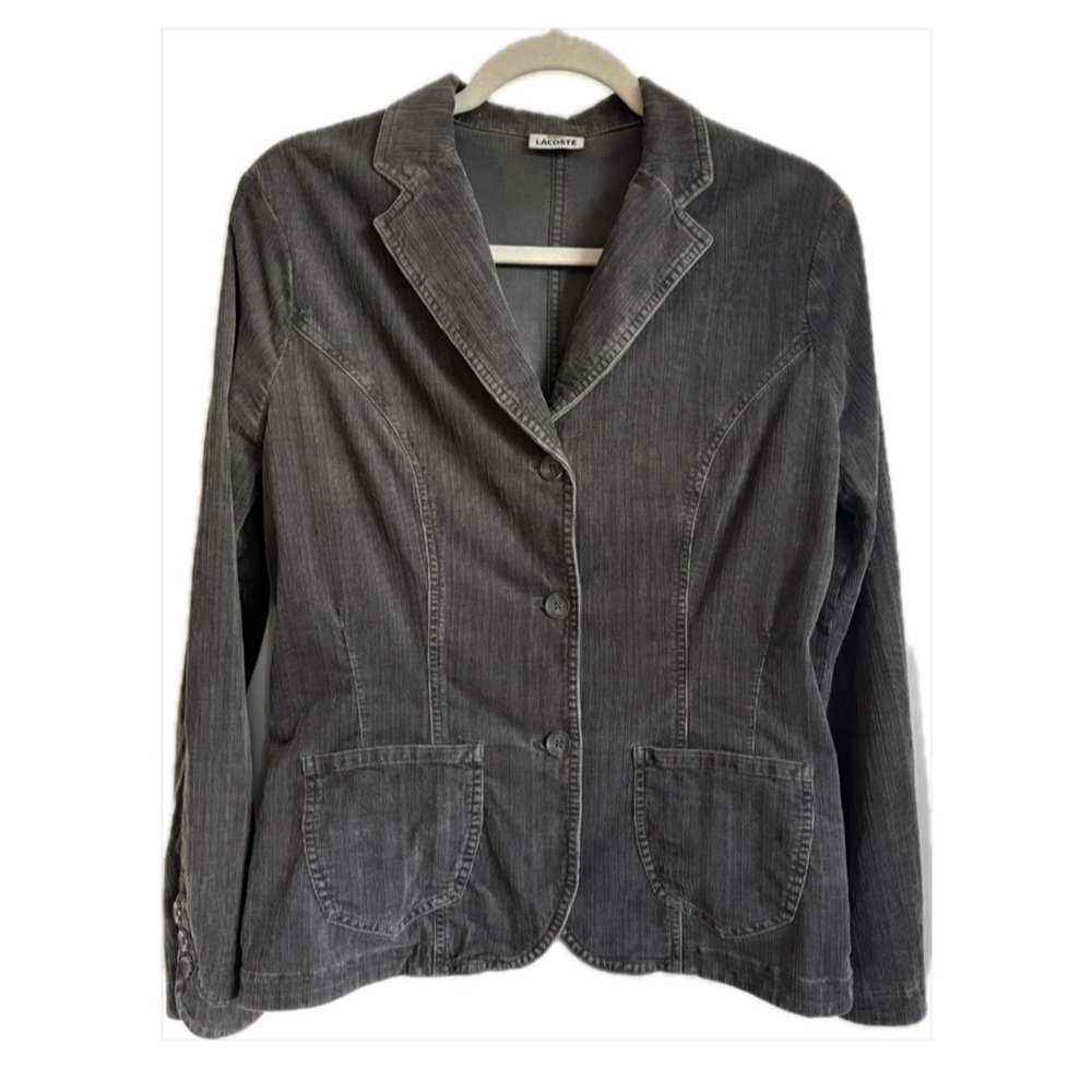 Lacoste Corduroy Blazer Dark Grey Size 42 Large Preppy Classic Tailored Jacket